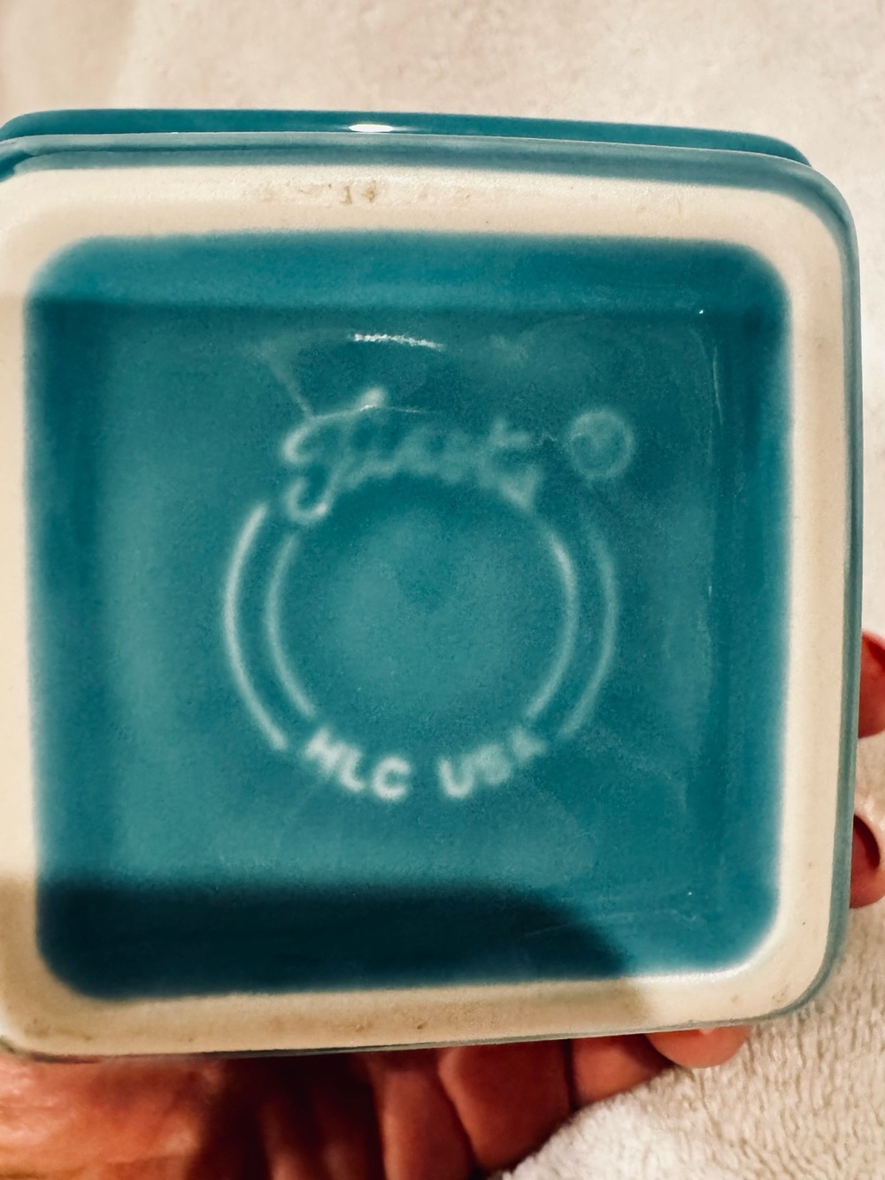 Retired Fiesta Covered Box 4 5/8” by 3‎ 3/4” Turquoise - Picture 3 of 7